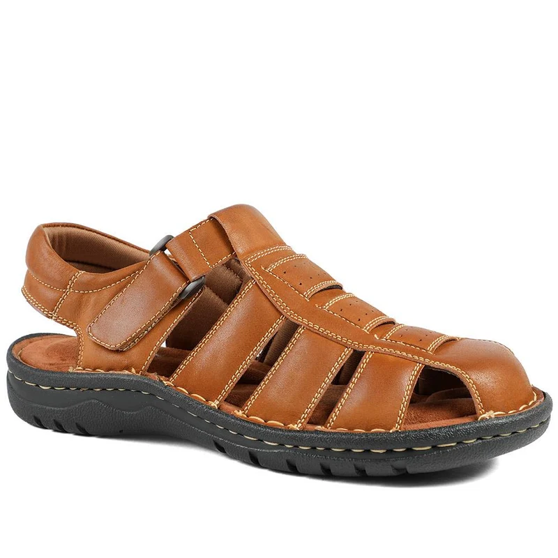 Premium Leather Touch Fastening Sandals - AATRA43010 / 328 938 - Tan