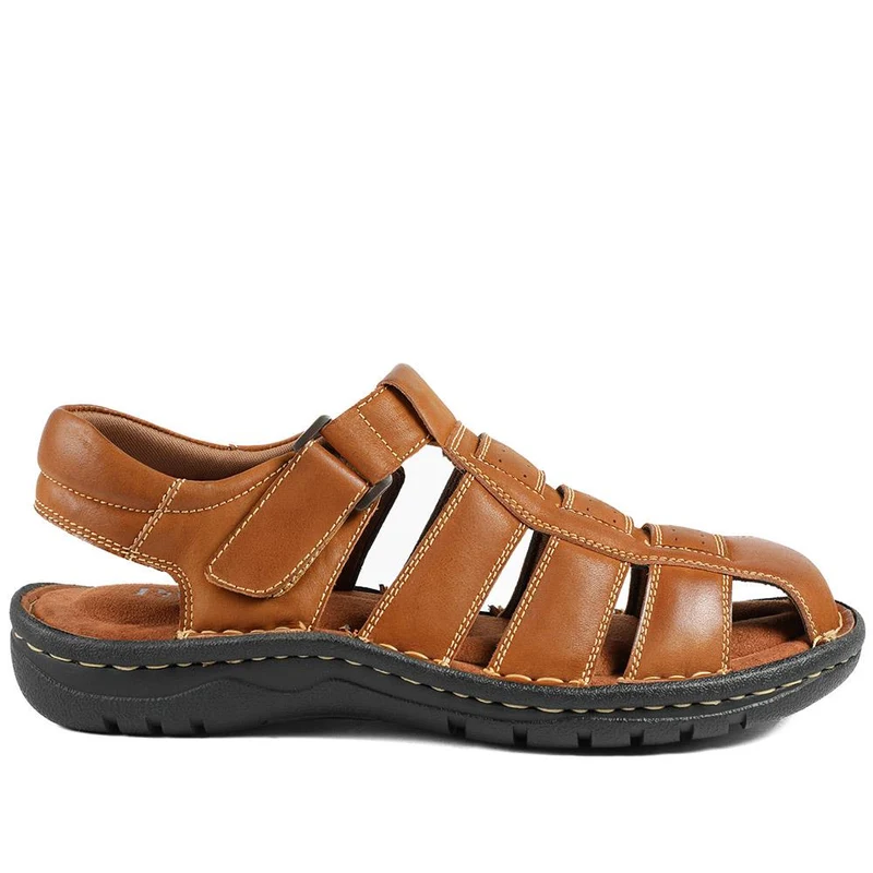 Premium Leather Touch Fastening Sandals - AATRA43010 / 328 938 - Tan