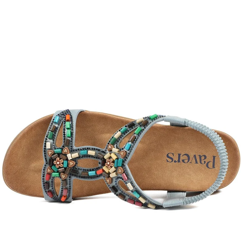 Elasticated Embellished Slingback Sandals - BAIZH43002 / 328 880 - Denim
