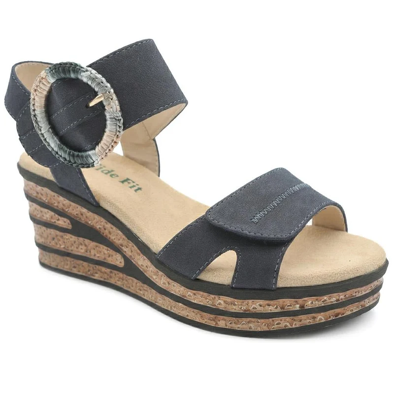Wide Fit Adjustable Fasten Wedged Sandals - WBINS43045 / 329 121