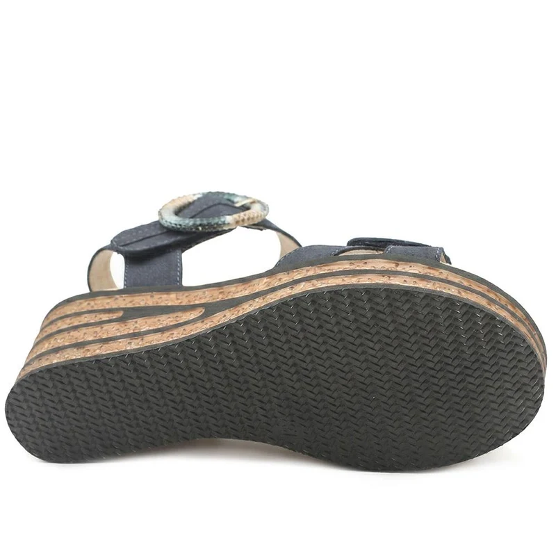 Wide Fit Adjustable Fasten Wedged Sandals - WBINS43045 / 329 121 - Navy