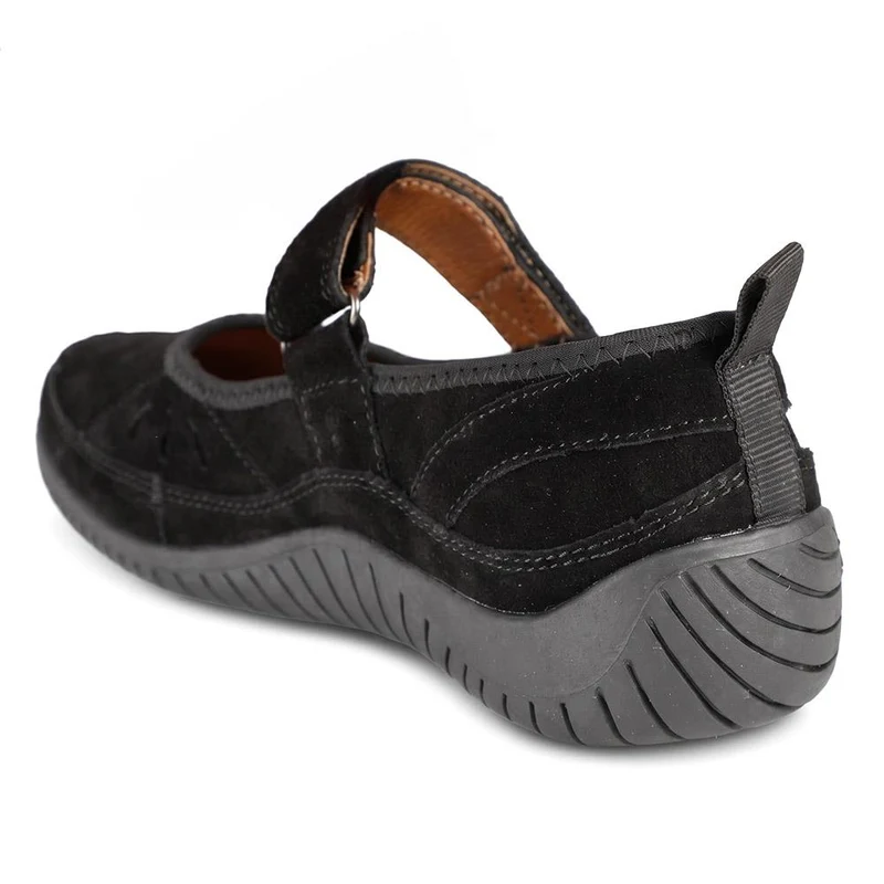Leather Adjustable Fasten Mary Janes - BRK44003 / 329 757 - Black Suede