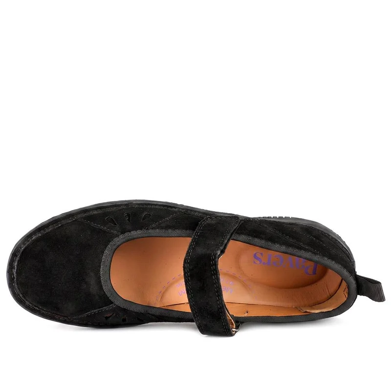 Leather Adjustable Fasten Mary Janes - BRK44003 / 329 757 - Black Suede