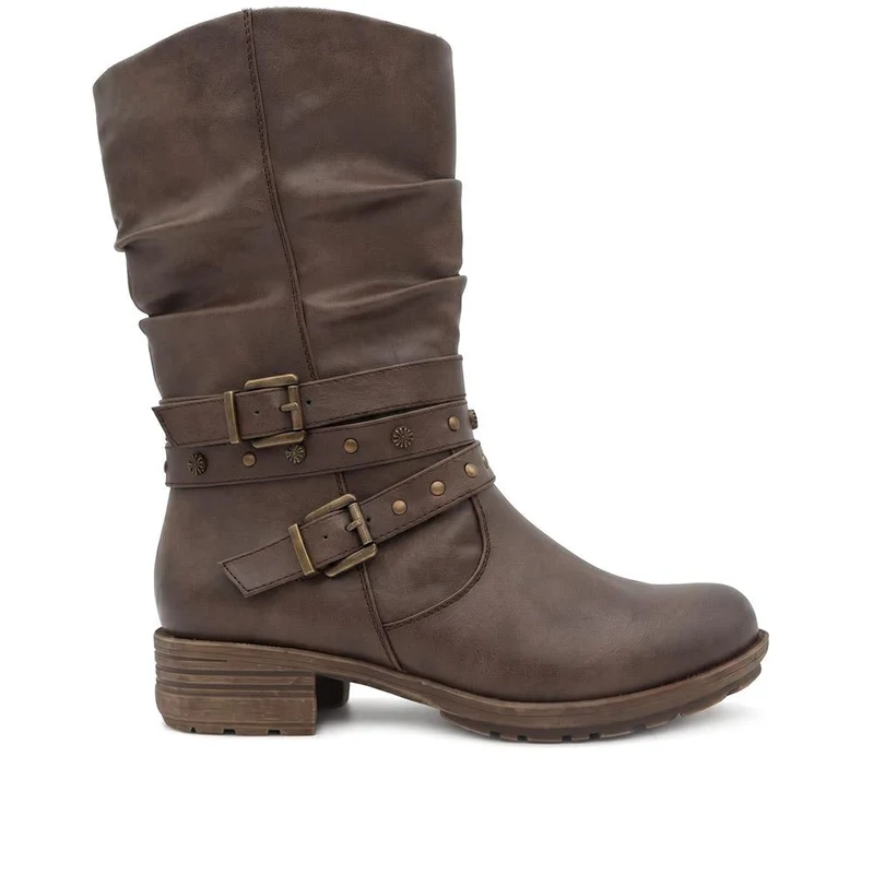 Wide Fit Slouch Calf Length Boots - WOIL44040 / 329 801 - Chocolate