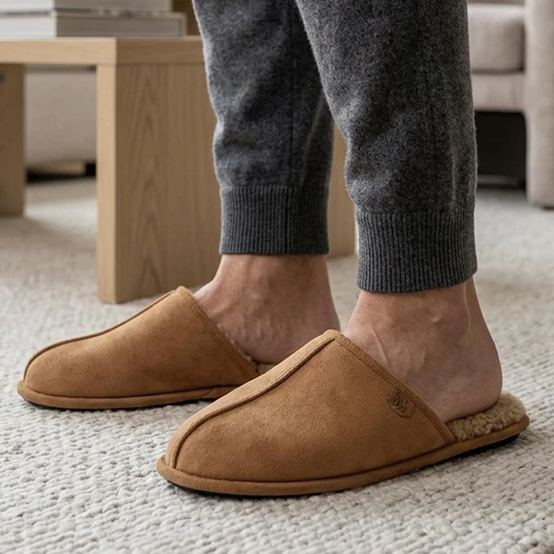 Wide Fit Luxury Mule Slippers - QING44013 / 330 360 - Tan