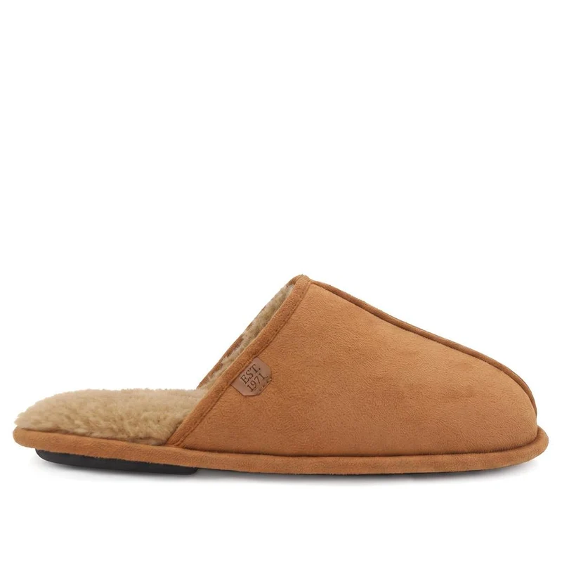 Wide Fit Luxury Mule Slippers - QING44013 / 330 360 - Tan