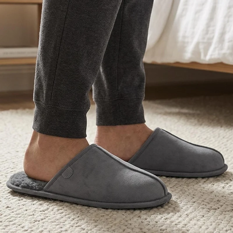 Wide Fit Luxury Mule Slippers - QING44013 / 330 360 - Grey