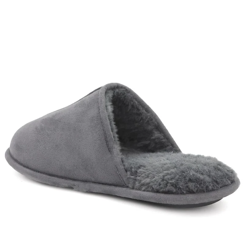 Wide Fit Luxury Mule Slippers - QING44013 / 330 360 - Grey