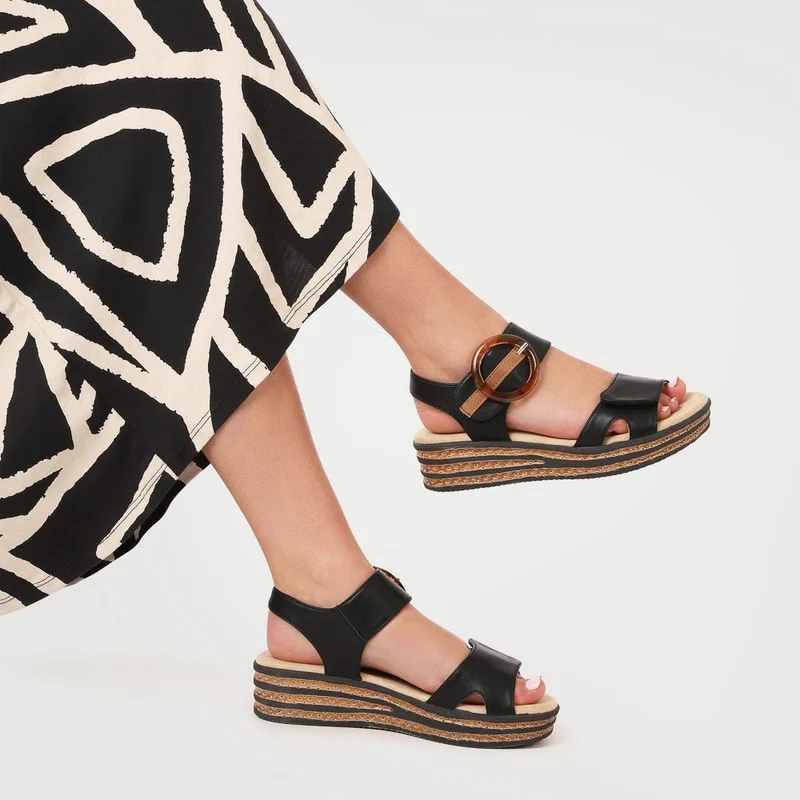 Touch Fasten Wedge Sandals - WBINS39033 / 325 232 - Black