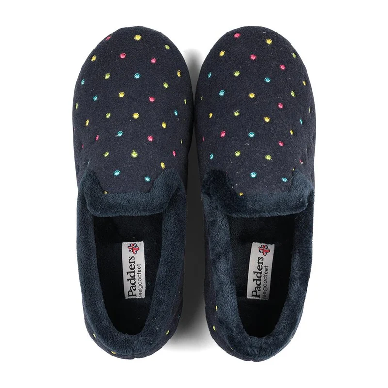Padders Ladies Slippers 2E Fit Vulcanised - REPOSE - Repose / null - Navy Woven Spot