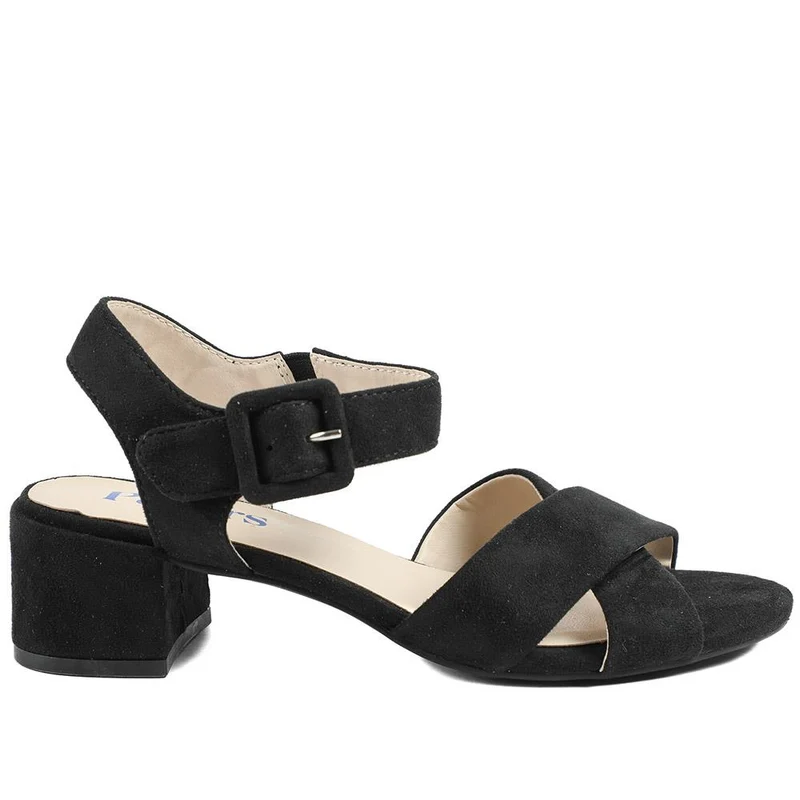 Elegant Block Heeled Sandals - WBINS41053 / 327 111 - Black