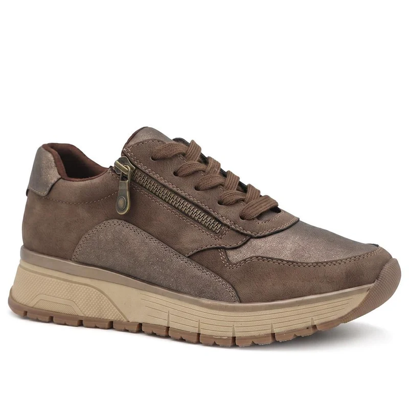 Cushioned Zip & Lace Trainers - WBINS44039 / 329 598 - Brown