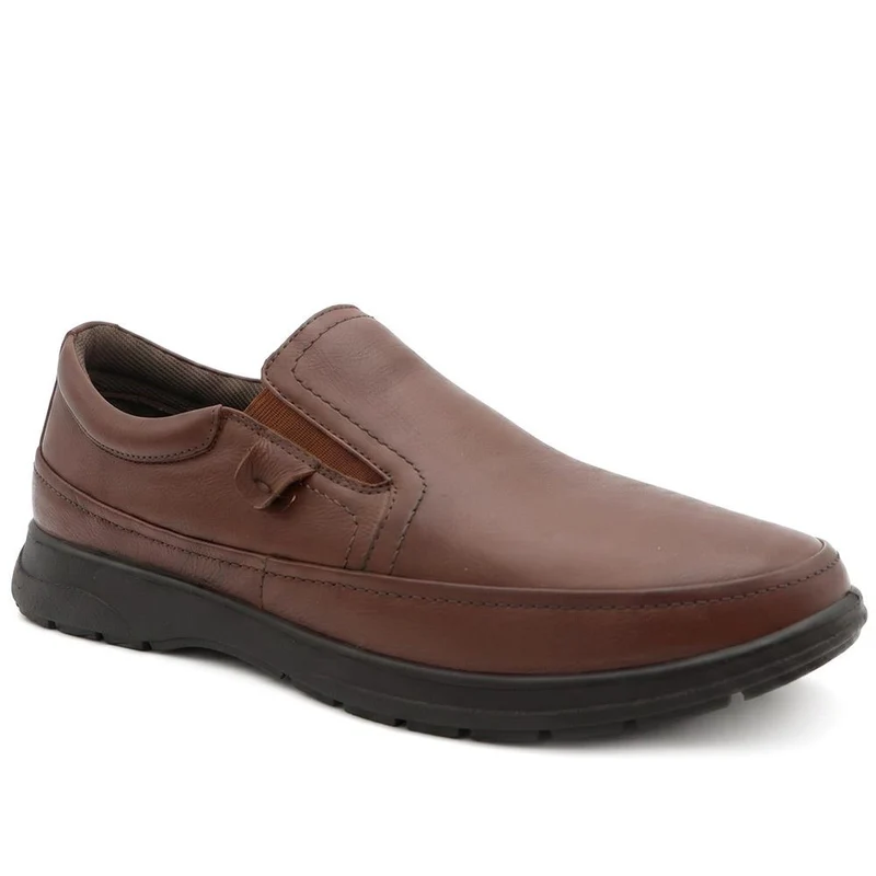 Wide Fit Leather Elastic Fit Slip On Shoes - PADDDIN44007 / 330 099 - Brown
