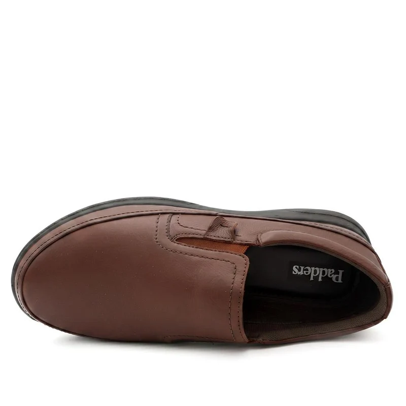 Wide Fit Leather Elastic Fit Slip On Shoes - PADDDIN44007 / 330 099 - Brown