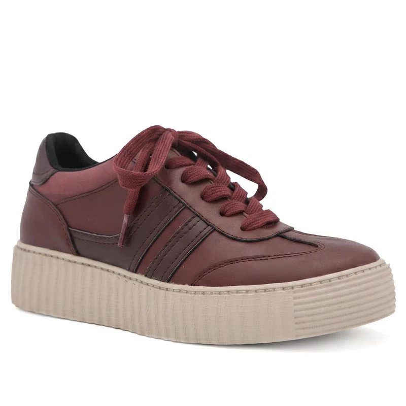 Bellissimo Chunky Lace Wedge Trainers - BELWBIN44093 / 330 234 - Burgundy