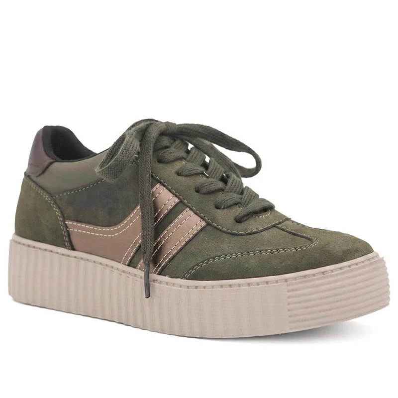 Bellissimo Chunky Lace Wedge Trainers - BELWBIN44093 / 330 234 - Olive