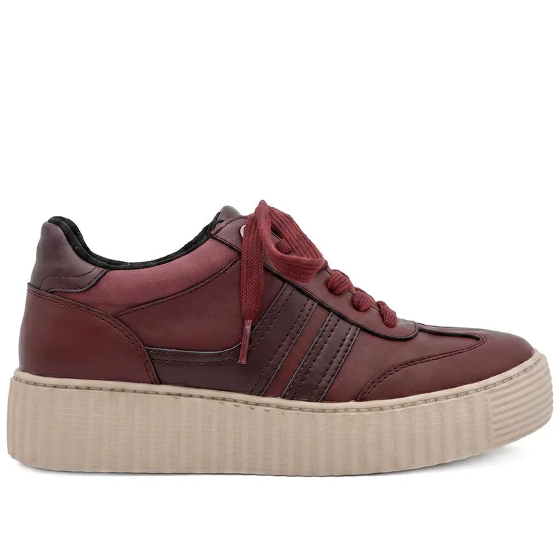Bellissimo Chunky Lace Wedge Trainers - BELWBIN44093 / 330 234 - Burgundy