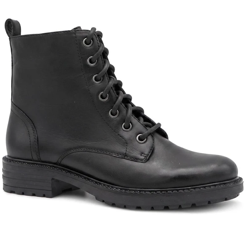 Leather Lace & Zip Ankle Boots - MINTL44007 / 330 079 - Black