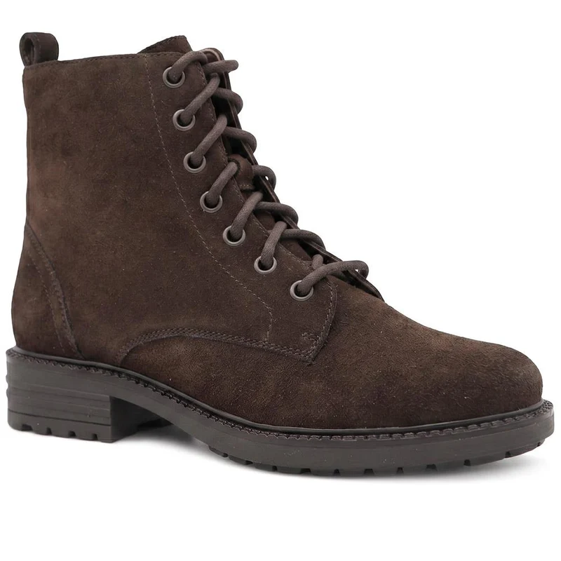 Leather Lace & Zip Ankle Boots - MINTL44007 / 330 079 - Chocolate Suede