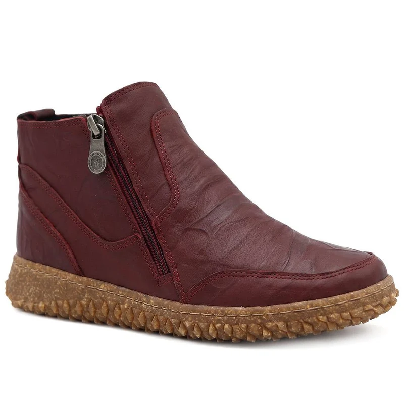 Loretta Leather Zip Fasten Ankle Boots - HAK44001 / 330 092 - Burgundy