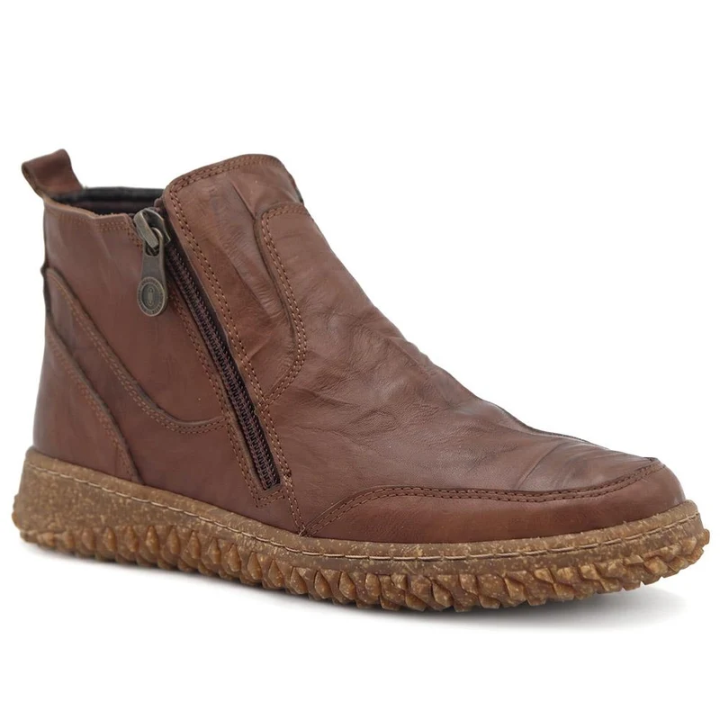 Loretta Leather Zip Fasten Ankle Boots - HAK44001 / 330 092 - Dark Tan