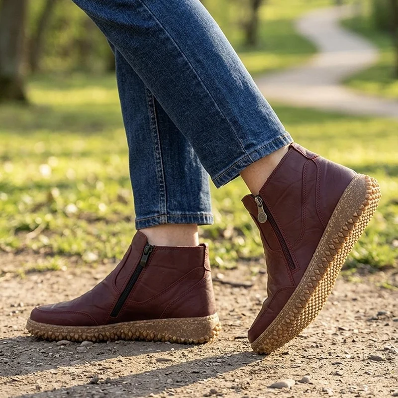 Loretta Leather Zip Fasten Ankle Boots - HAK44001 / 330 092 - Burgundy
