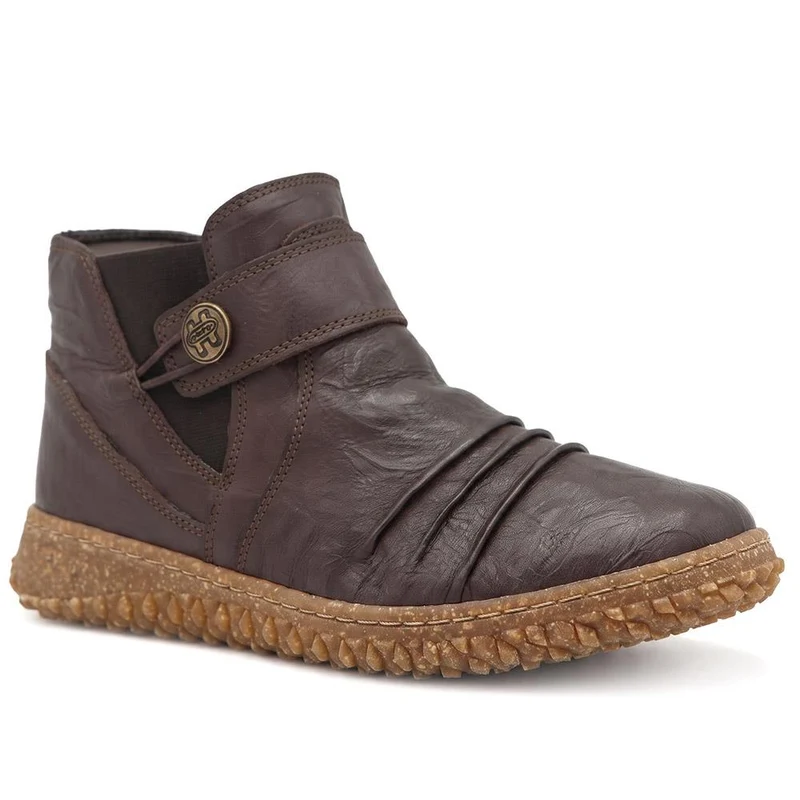 Loretta Leather Button Fasten Ankle Boots - HAK44002 / 330 093 - Dark Brown