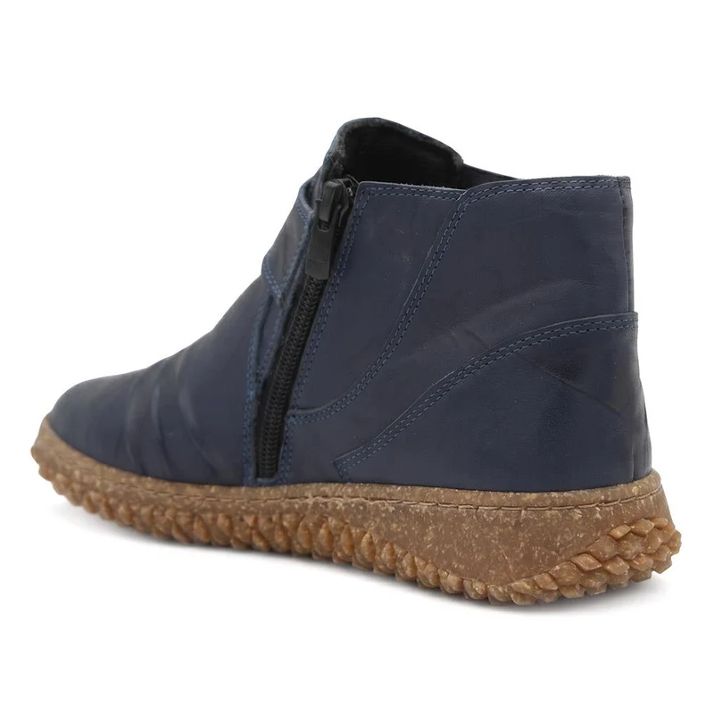 Loretta Leather Button Fasten Ankle Boots - HAK44002 / 330 093 - Navy