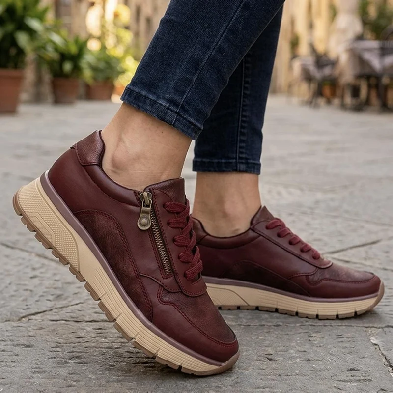 Cushioned Zip & Lace Trainers - WBINS44039 / 329 598 - Burgundy