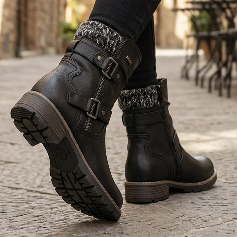 Warm Lined Zip Up Ankle Boots - WBINS44055 / 329 713 - Black
