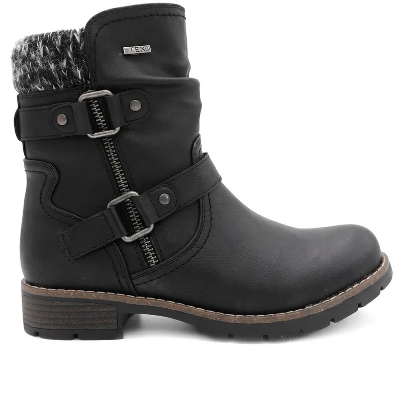 Warm Lined Zip Up Ankle Boots - WBINS44055 / 329 713 - Black