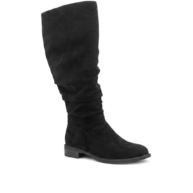 Flat Heeled Slouched Calf Length Boots - WBINS44091 / 329 806 - Black