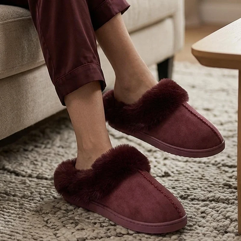 Luxury Faux Fur Lined Mule Slippers - GALOP44003 / 330 002 - Rasberry