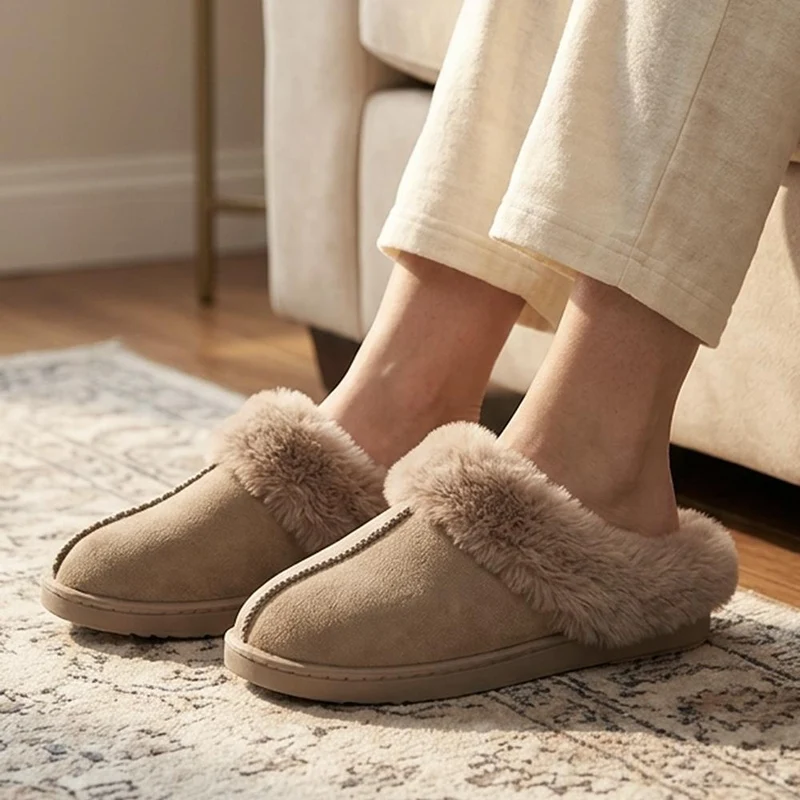 Luxury Faux Fur Lined Mule Slippers - GALOP44003 / 330 002 - Taupe