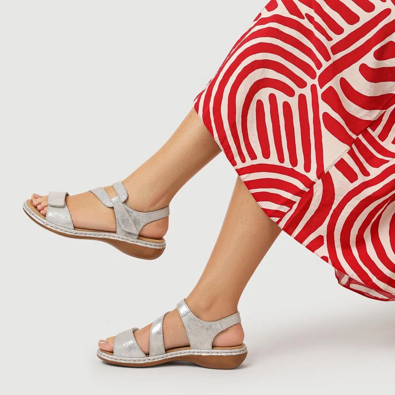 Flat Leather Sandal - RKR29540 / null - Silver