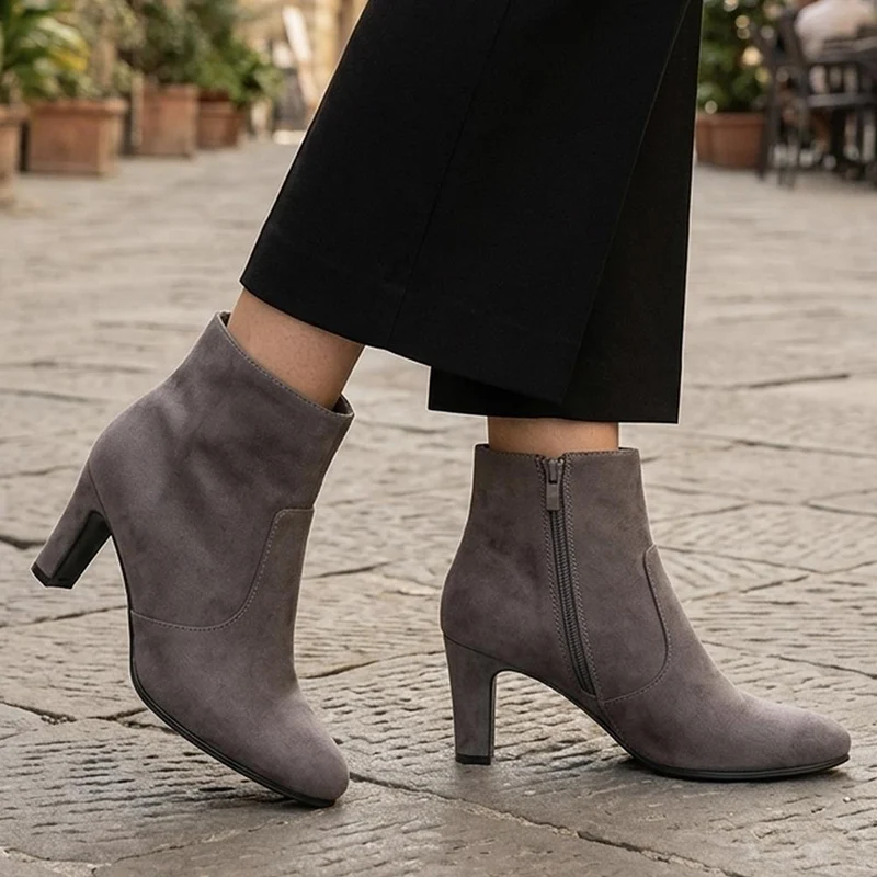 Block Heeled Ankle Boots - SANYI40027 / 325 986 - Grey