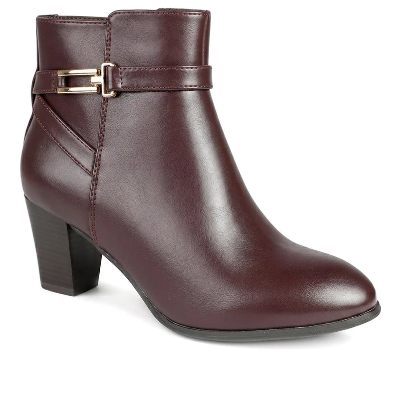 Smart Block Heel Ankle Boots With Buckle Detail - SANYI44002 / 330 000 - Burgundy