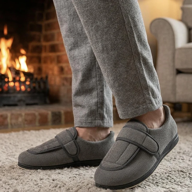 EasyFit Extra Wide Touch Fasten Slippers - JEREMY / 330 322 - Grey