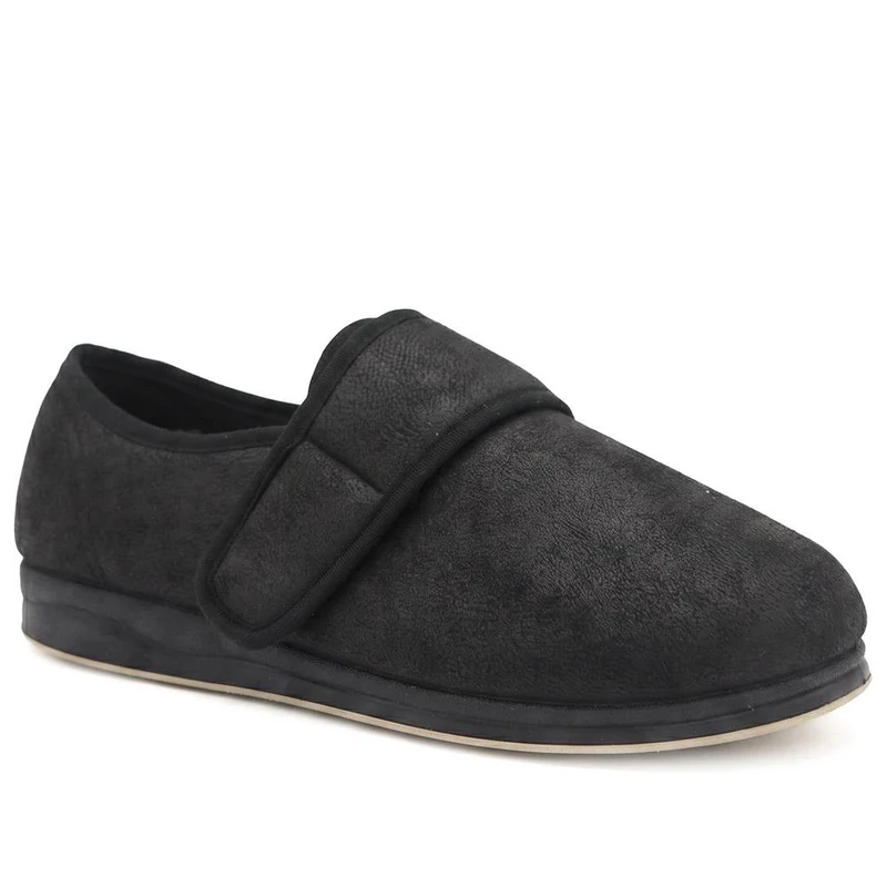 EasyFit Extra Wide Adjustable Fit Slippers - NICHOLAS / 330 323 - Black-Black