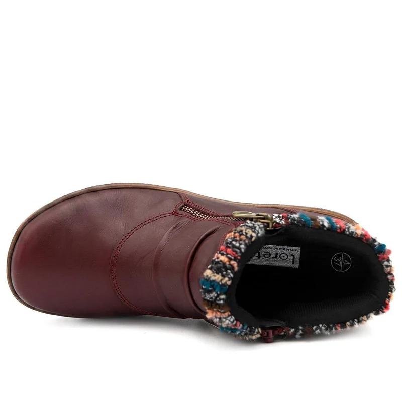 Loretta Knitted Cuff Zip-Up Boots - HAK42005 / 328 443 - Burgundy