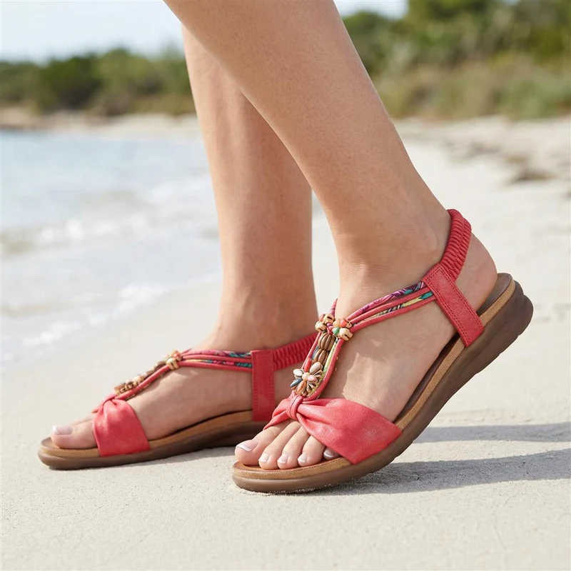 Embellished Flat Sandals - BAIZH37051 / 323 374 - Red