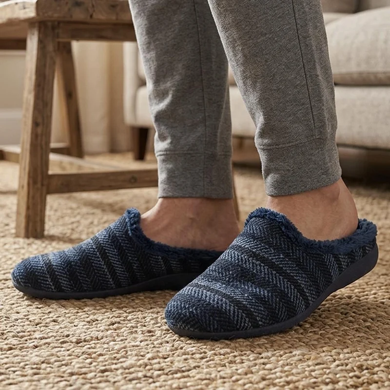 Warm Lined Luxury Mule Slippers - BONAD44009 / 330 306 - Navy Multi