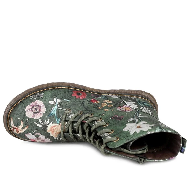 Floral Pattern Lace Up Ankle Boots - LECHE44010 / 329 753 - Green Floral