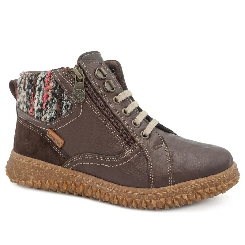 Loretta Zip & Lace Knitted Cuff Ankle Boots - HAK44000 / 329 615