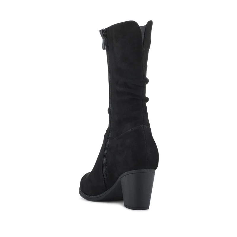Block Heel Long Boots - SANYI42025 / 328 483 - Black Faux Suede