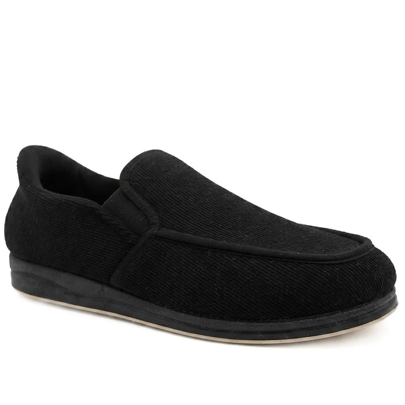 Easy Step In Extra Wide Corduroy Slippers - QING42009 / 327 900 - Black