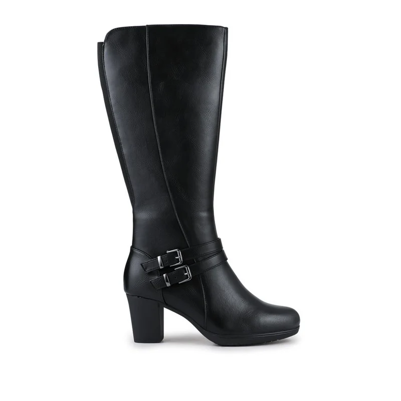 Heeled Calf-Stretch Long Boots - WK42007 / 327 914 - Black