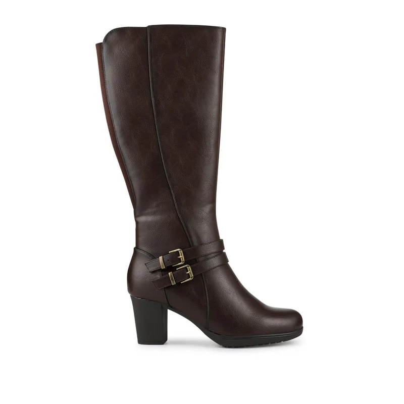 Heeled Calf-Stretch Long Boots - WK42007 / 327 914 - Chocolate