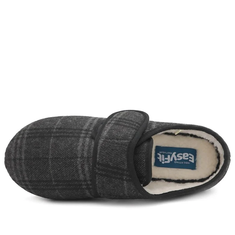 Extra Wide Faux Fur Lined Slippers - AUGUST / 328 471 - Black Check