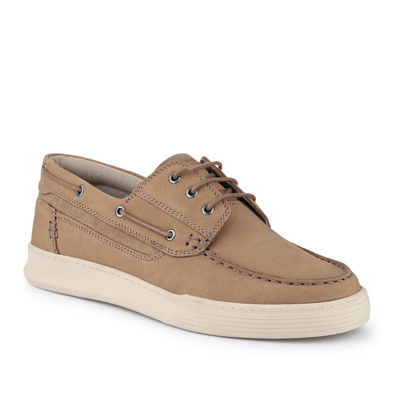 Leather Wide-Fit Boat Shoes - PARK41048 / 327 264 - Stone